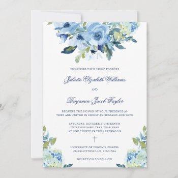 juliette dusty blue floral christian wedding invitation
