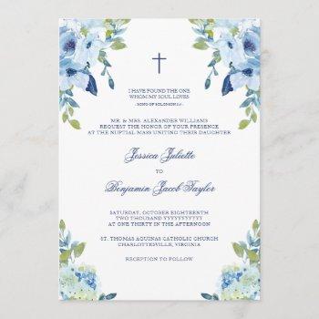 juliette floral dusty blue catholic wedding invitation