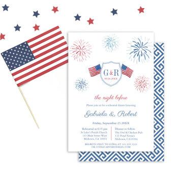 Small July 4th Red White Blue Wedding Rehearsal Dinner Front View