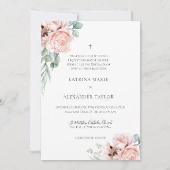 katrina boho watercolor flowers catholic wedding invitation