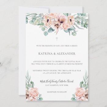 katrina pink boho modern catholic wedding invitation