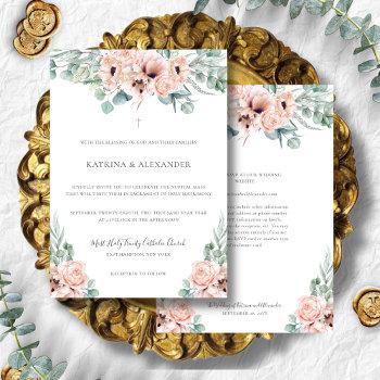 katrina pink boho modern catholic wedding invitation