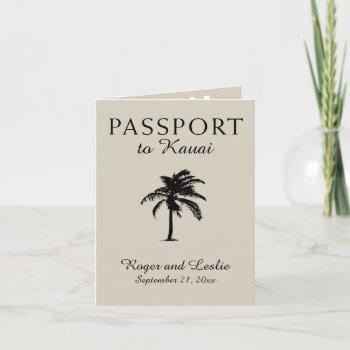 kauai hawaii cream and black wedding passport invitation