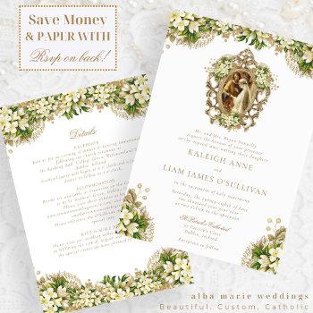 kayleigh vintage white floral catholic wedding invitation