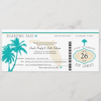 key largo florida palm tree boarding pass wedding invitation