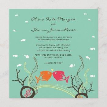 Small Kissing Fishes Corals Beach Whimsical Cute Wedding Front View