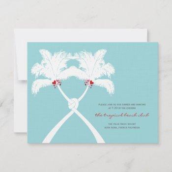 knotted palm trees hearts beach wedding reception invitation