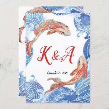 koi fish wedding invitation card