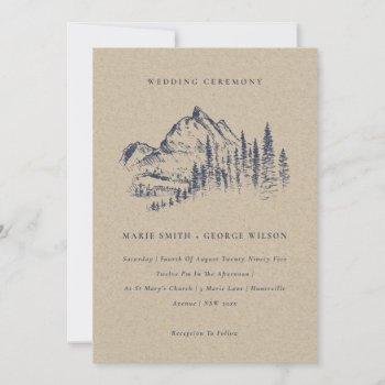 kraft pine woods mountain sketch wedding invite