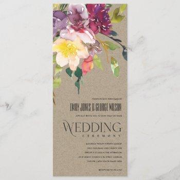 kraft yellow blush burgundy floral bunch wedding invitation