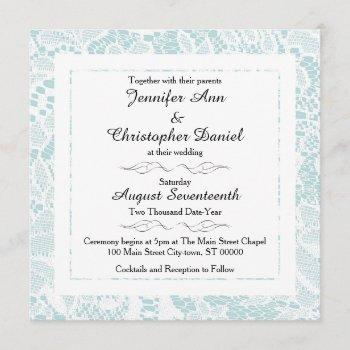 lace wedding invitations - teal blue square invite