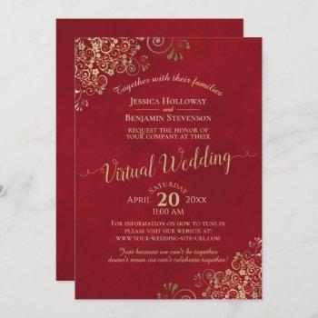 lacy gold frills on lush red virtual wedding invitation