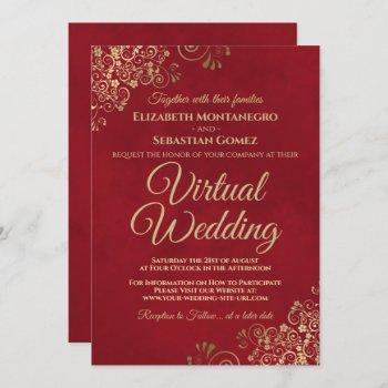 lacy gold frills on red elegant virtual wedding invitation