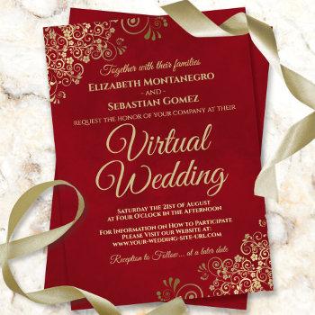 Small Lacy Gold Frills On Red Elegant Virtual Wedding Front View