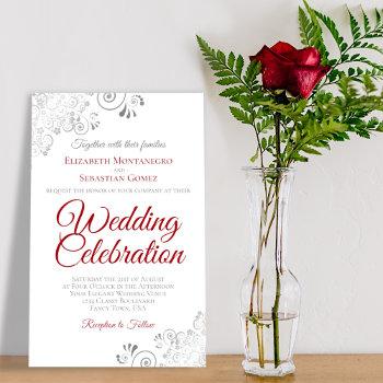 Small Lacy Red & White Budget Wedding Invite Large Front View