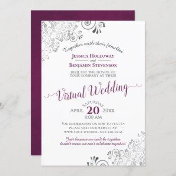 lacy silver cassis purple & white virtual wedding invitation
