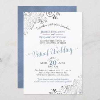 Small Lacy Silver Elegant Blue & White Virtual Wedding Front View