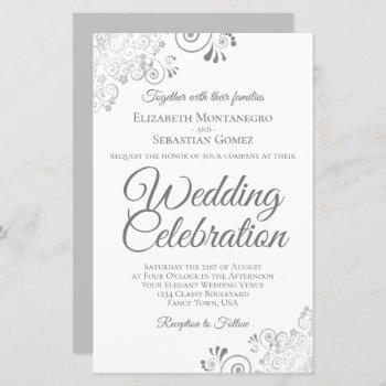 Small Lacy Silver & White Budget Wedding Invite Large Front View