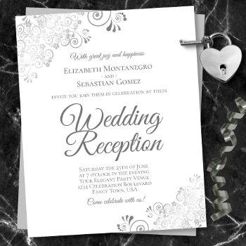 Small Lacy Silver White Wedding Reception Budget Invite Front View
