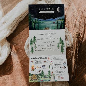 lakeside campground resort | illustrated wedding  tri-fold invitation