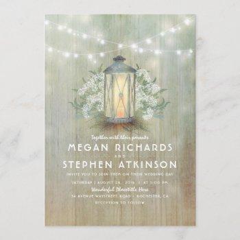 lantern and baby's breath rustic summer wedding invitation