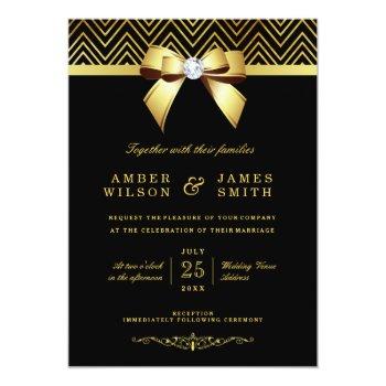 Small Large Black Gold Chevrons Diamond Bow Wedding Front View