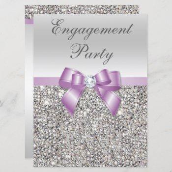 large engagement party silver sequins lilac bow invitation