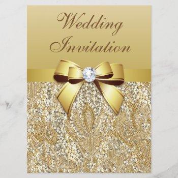large faux gold sequins and bow wedding invitation