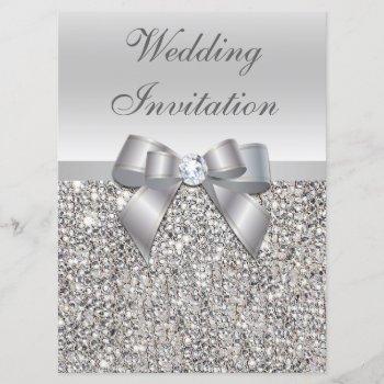large wedding faux silver sequins bow invitations