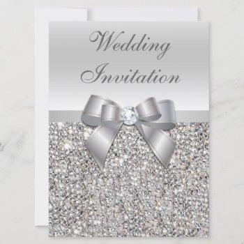 Small Large Wedding Faux Silver Sequins Bow Front View