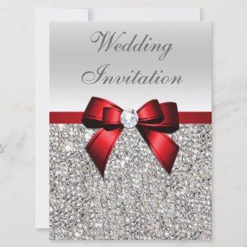 Small Large Wedding Faux Silver Sequins Red Bow Front View