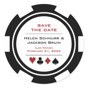Small Las Vegas Black White Poker Chip Save The Date Classic Round Sticker Front View