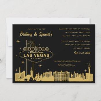 las vegas strip black and gold wedding invitation