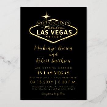 las vegas wedding gold black with info on back foil invitation