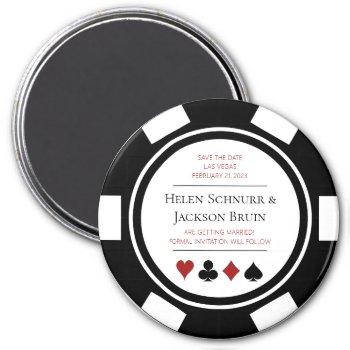 Small Las Vegas Wedding Save The Date Poker Chip Black Magnet Front View