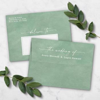 Small Laurel Green Watercolor A7 Wedding  Envelope Front View