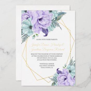 lavender and mint peonies wedding foil invitation