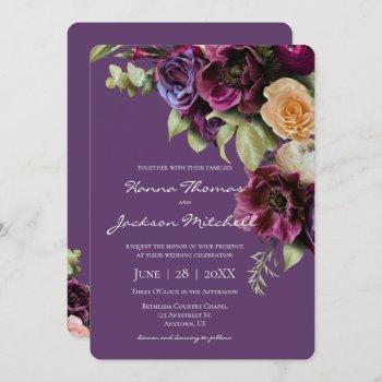 lavender dark moody elegant floral wedding invitation