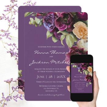 lavender dark moody elegant floral wedding invitation