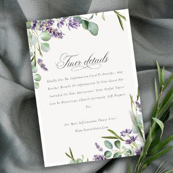 Small Lavender Eucalyptus  Foliage Wedding Details Enclosure Card Front View