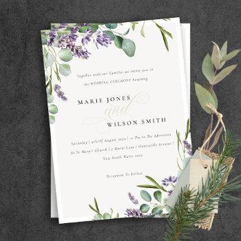 Small Lavender Eucalyptus Leafy Bunch Wedding Invite Front View