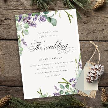 Small Lavender Eucalyptus Leafy Bunch Wedding Invite Front View