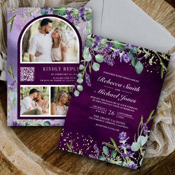 Small Lavender Eucalyptus Photo Purple Qr Code Wedding Front View