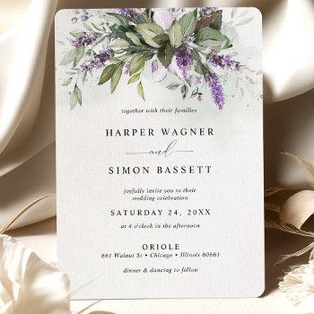 lavender greenery modern purple wedding invitation