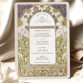 lavender marguerite daisy wedding art nouveau invitation