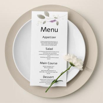 Small Lavender Mint Gold Watercolor Floral Wedding Menu Front View