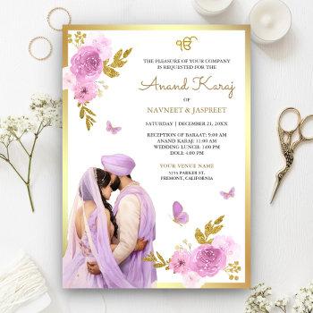 lavender purple floral anand karaj sikh wedding invitation