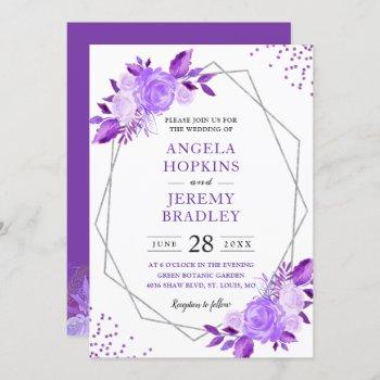 Small Lavender Purple Floral Modern Silver Frame Wedding Front View