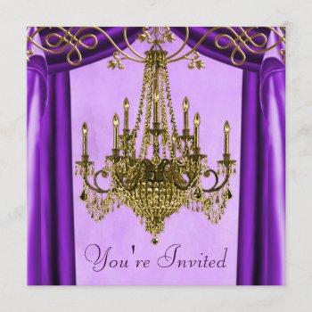 lavender purple gold chandelier party invitations