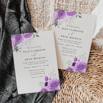 lavender purple & silver floral elegant wedding invitation